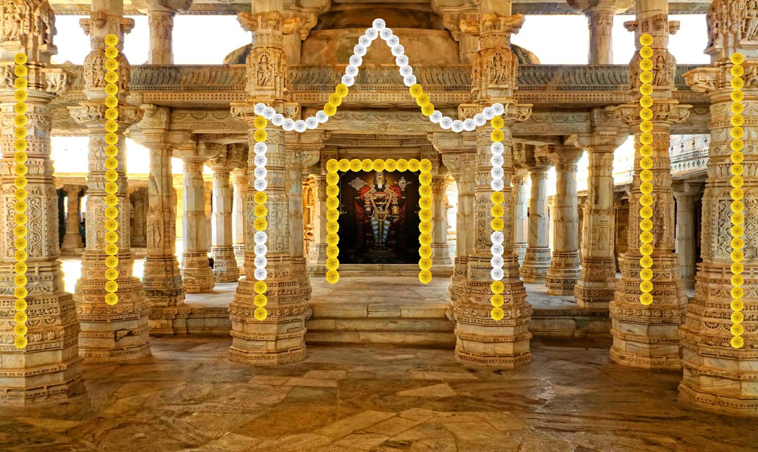 Backdropon Venketeshwar Balaji Temple Design Printed Fabric (5Feet Height & 8Feet width)