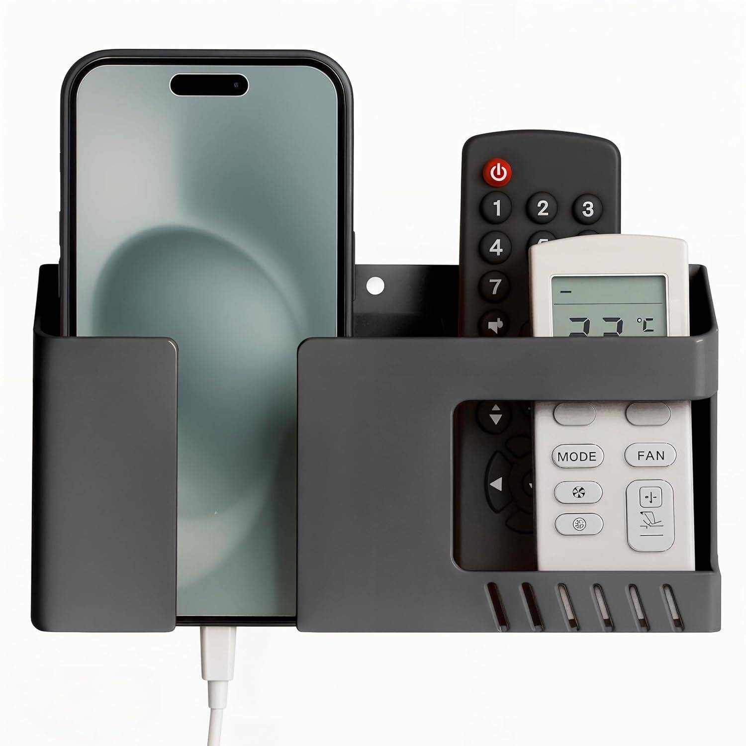 aflah Wall Mount Mobile Stand | Multifunctional with Remote & Key Hooks 1 Pics GR Max Mobile Holder