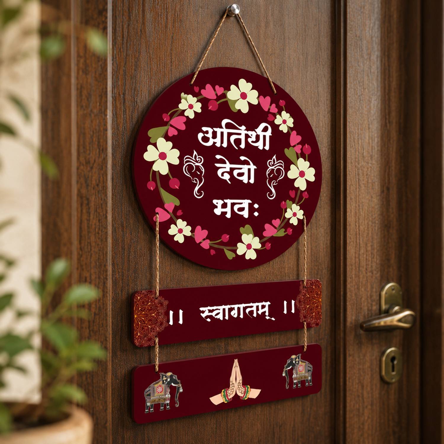 Amaresah Marathi Welcome Sign Wooden Wall Hanging for Home, Living Room,Office Decoration