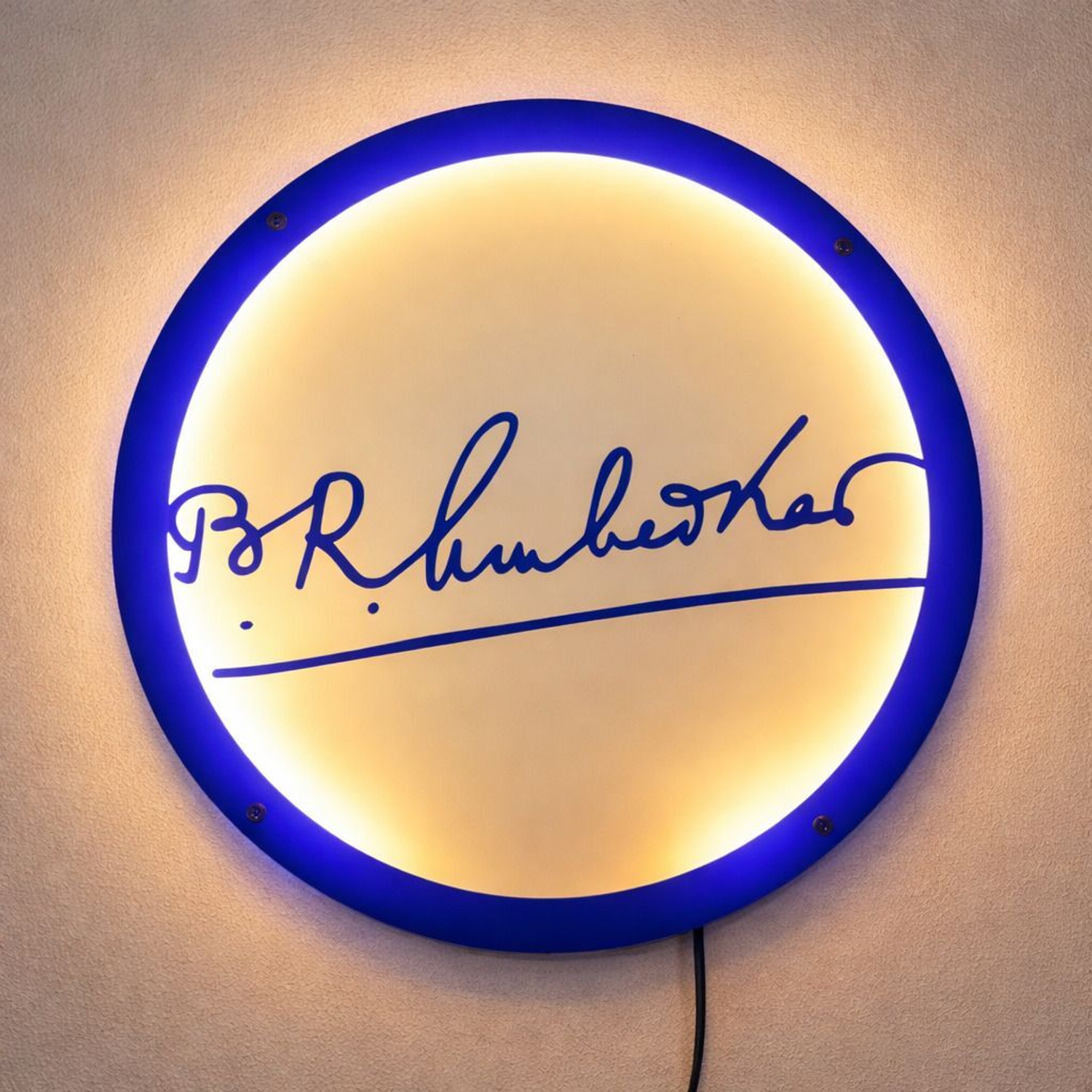Image of Crafties Dr BR Ambedkar Signature LED Wall Haging Premium Blue Round Warm White