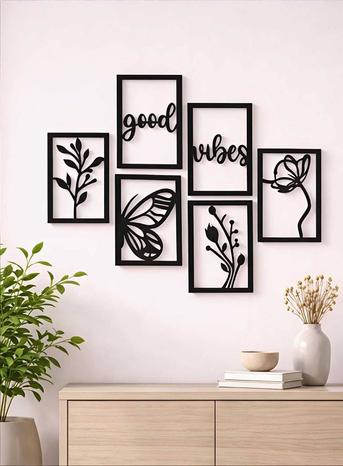 LRWOODEN Good Vibes Floral & Butterfly Wall Frames (Set of 6) at ₹98 (87% Off) – Flipkart