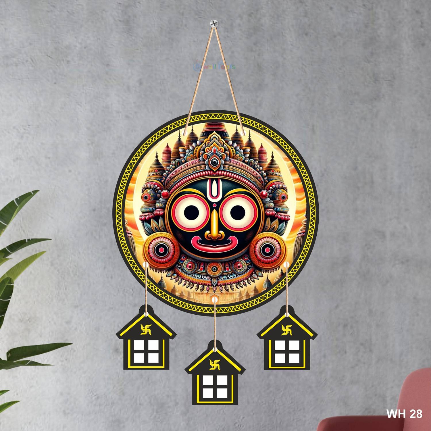 Amaresah Lord Jagannath Temple Design with Houses Wooden Wall Hanging Decorative Items