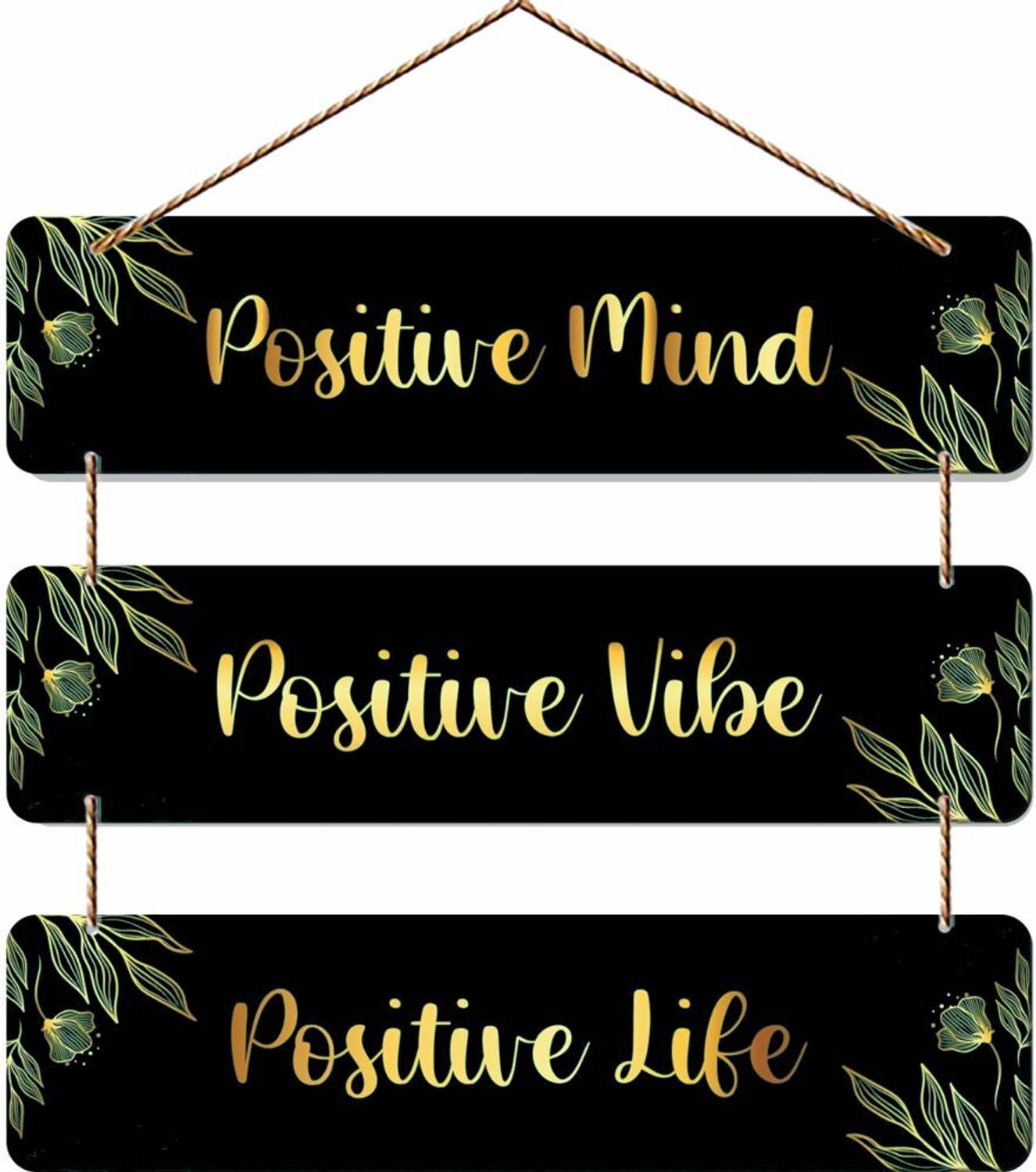 HTMultistore Positive Mind , Vibe , Life Wooden Wall Hanging for Home Decor