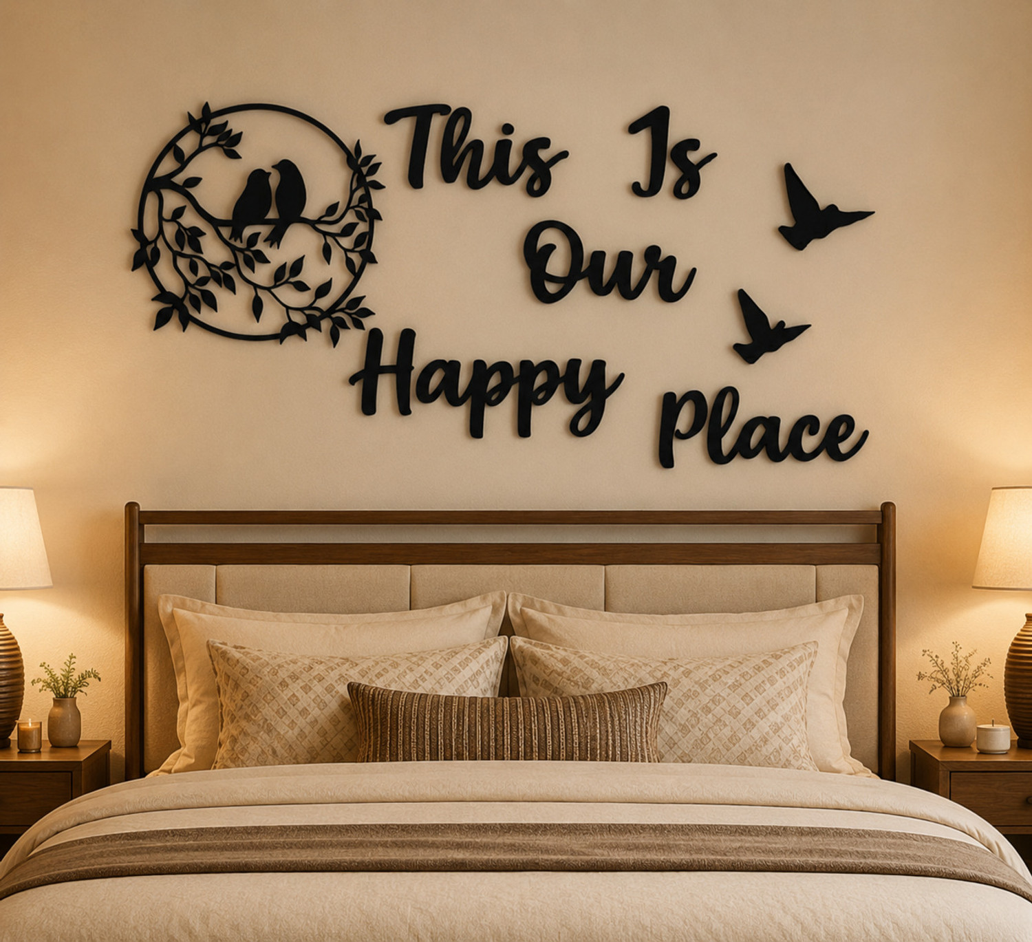 Image of KKD CRAFTS This Is Our Happy Place MDF Wooden Wall Decor for Living Room Bedroom