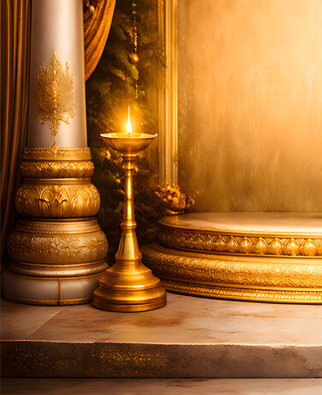 Image of coolistic ecorative fabric backdrop featuring an Indian temple entrance with lotus
