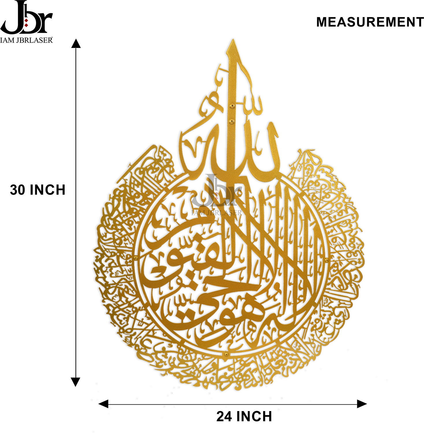 Image of IAM JBRLASER Ayatul Kursi Metal Islamic Wall Art 3D, Calligraphy(30 inch X 24 inch,Gold)