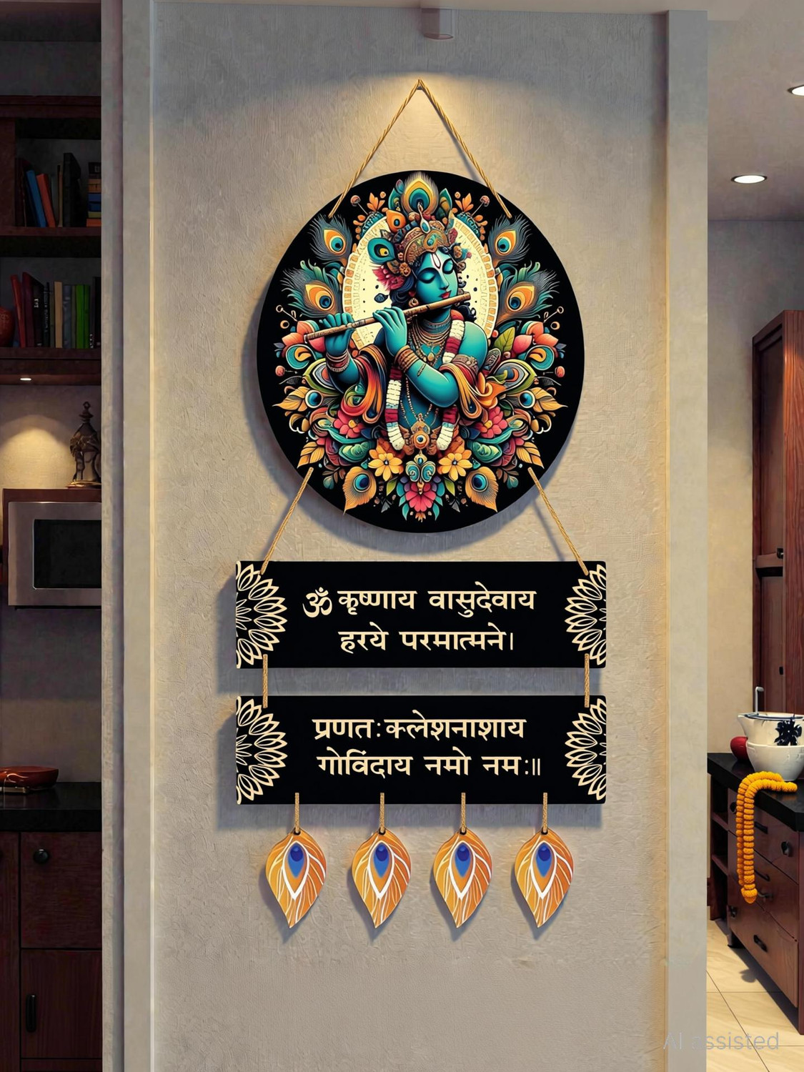 Image of prime facie Lord Krishna Wall Hanging MDF Krishna Home Decor for Pooja Room, Living Room