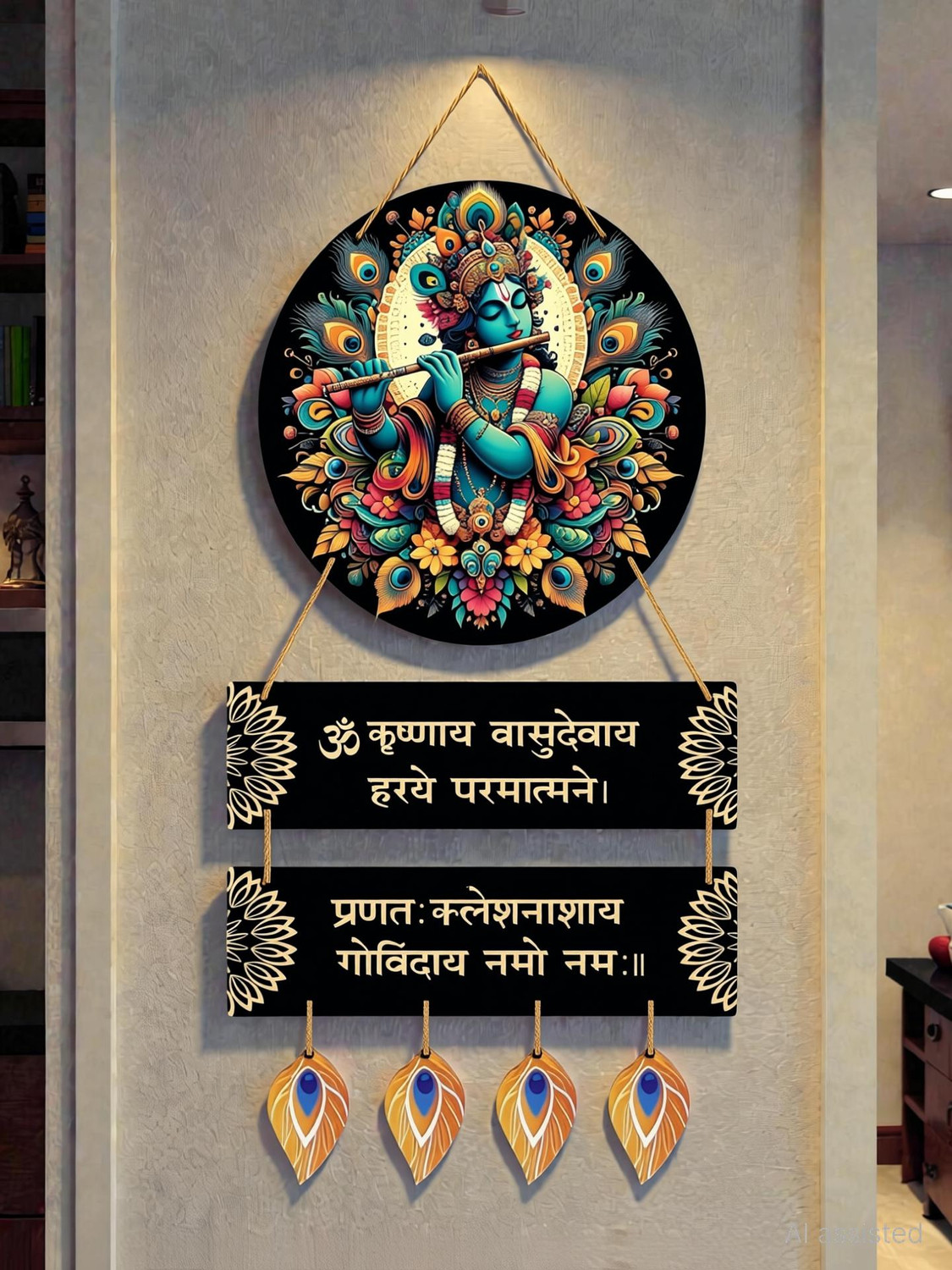 Image of prime facie Lord Krishna Wall Hanging MDF Krishna Home Decor for Pooja Room, Living Room