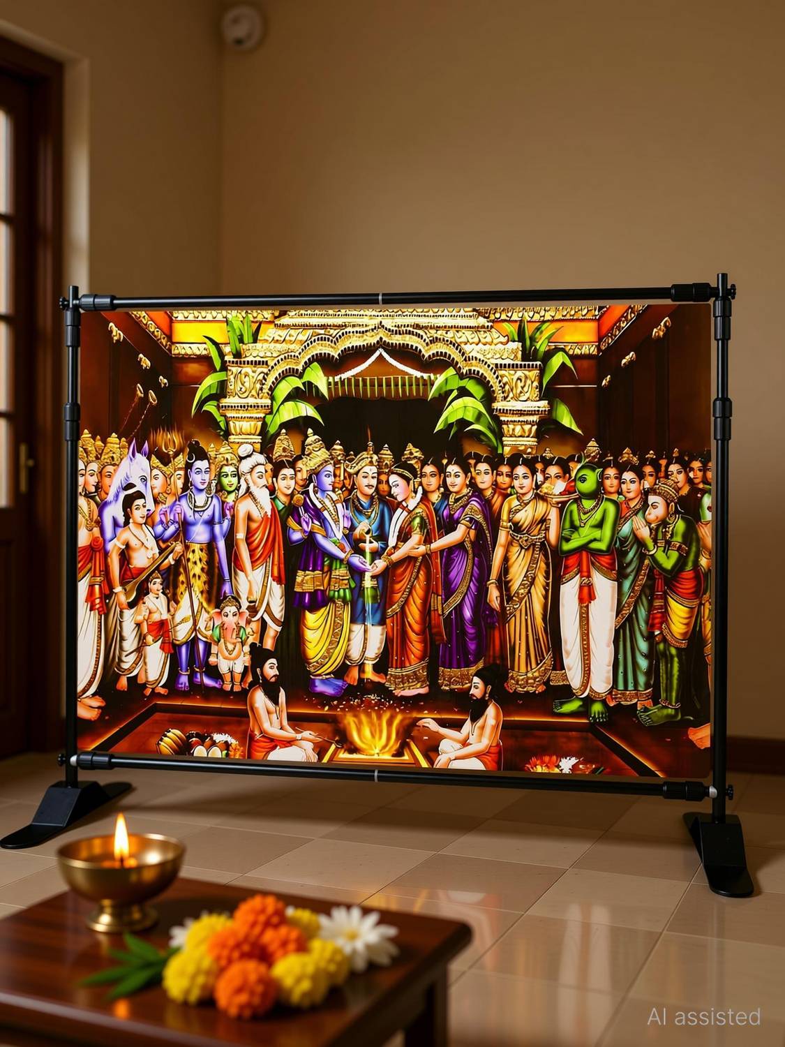 Backdropon Lord Vishnu Balaji Digital Printed Fabric Backdrop (5Feet Height & 8Feet width)