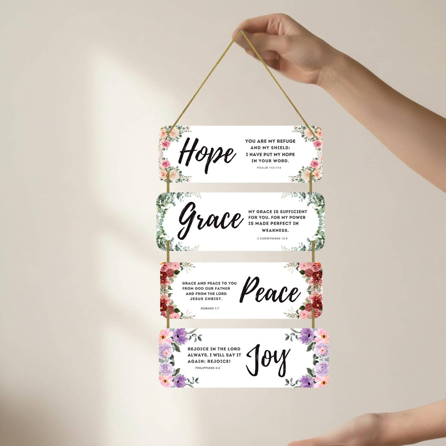 PST Hope Grace Peace Joy Christian Wall Hanging with Bible Verses