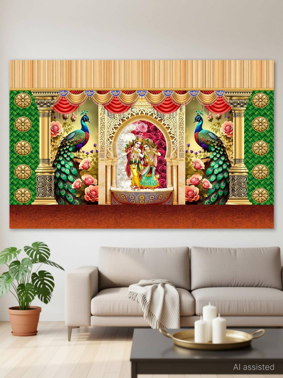 Backdropon Radha Krishnaji Design Printed Fabric Backdrop (5Feet Height & 8Feet width)