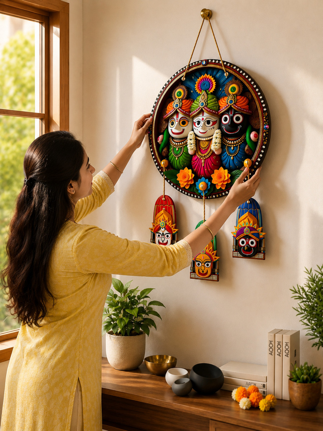 Image of Navyaksh kala Lord Jagannath Wall Hanging for Home Decor | Jagannath Puri Wooden Decorative