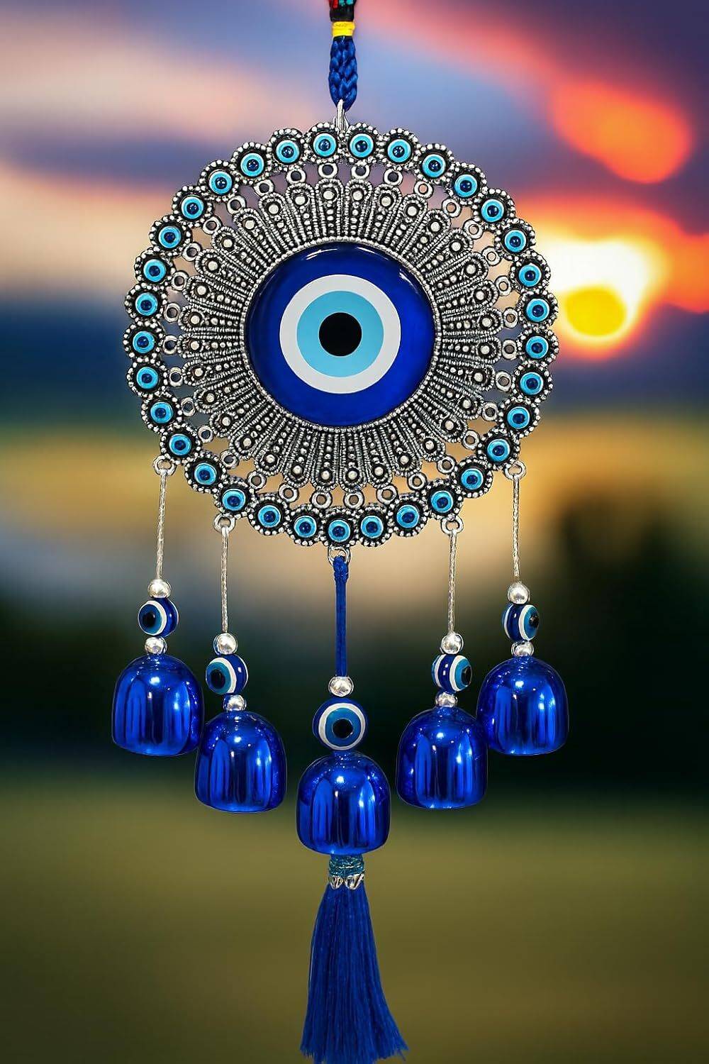 ALLAMANDAA 5 Bells Wind Chimes for Home Positive Energy, Evil Eye Hanging
