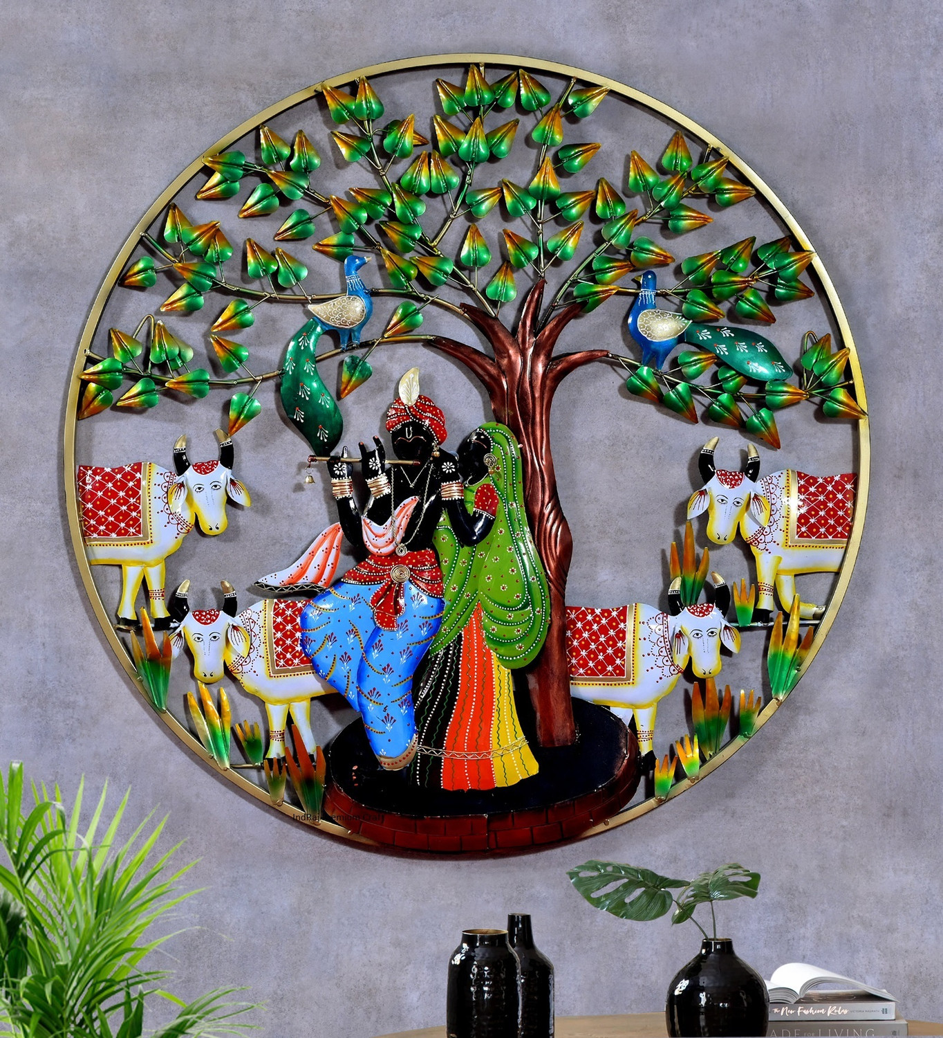 Image of Indraj Premium Craft Hand Painted Radhe Krishna With LED light Wall Decor for Living Room Decoration