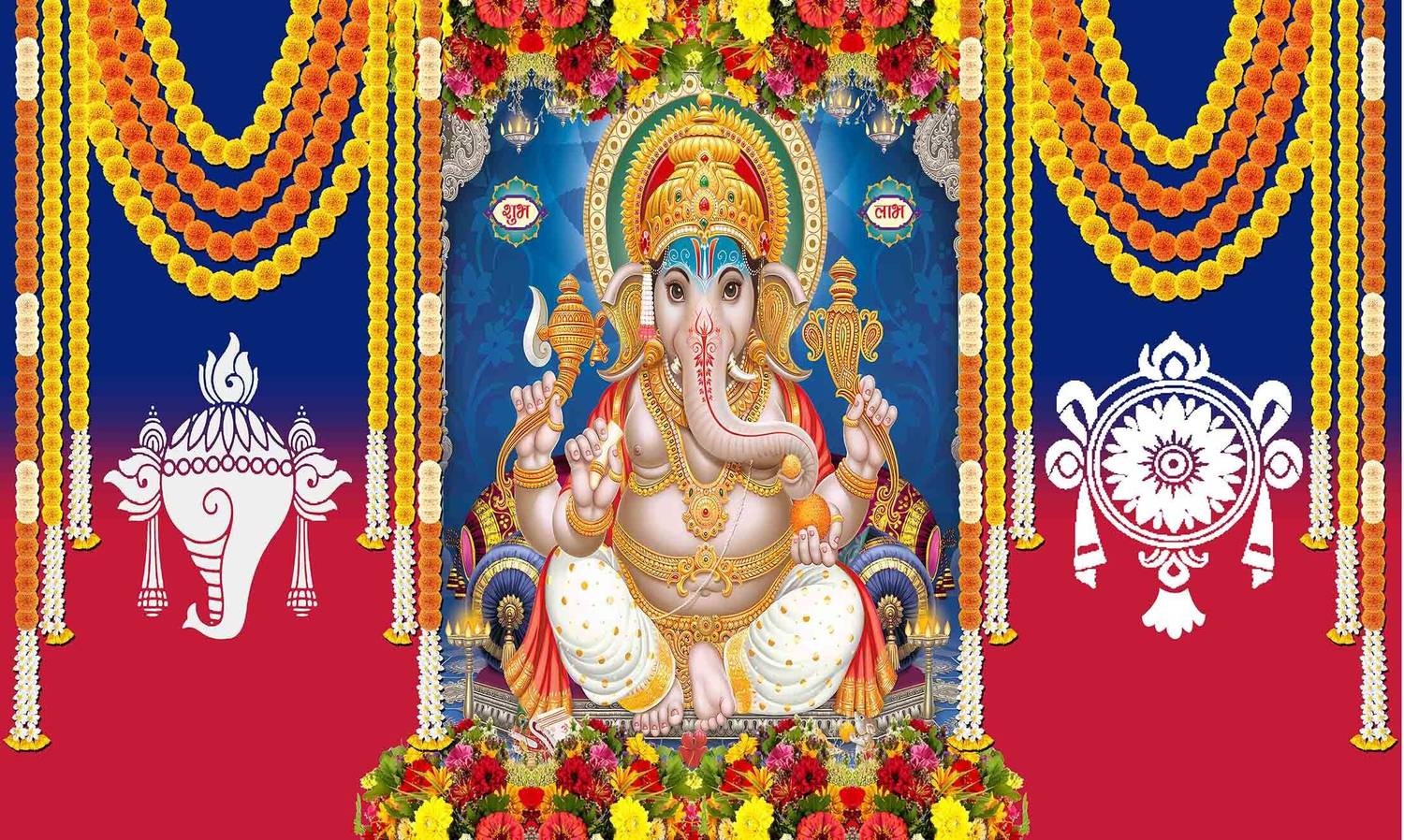 Backdropon Lord Ganesha Design Printed Fabric Backdrop (5Feet Height & 8Feet width)