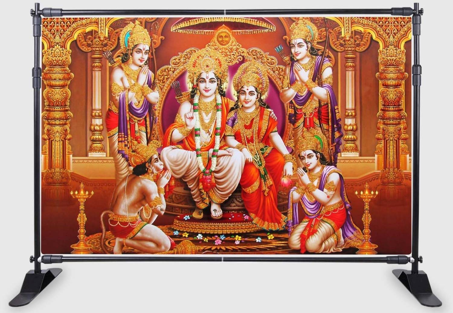 Backdropon Lord Shree Ram Darbar Design Printed Fabric Backdrop(5Feet Height & 8Feet width)