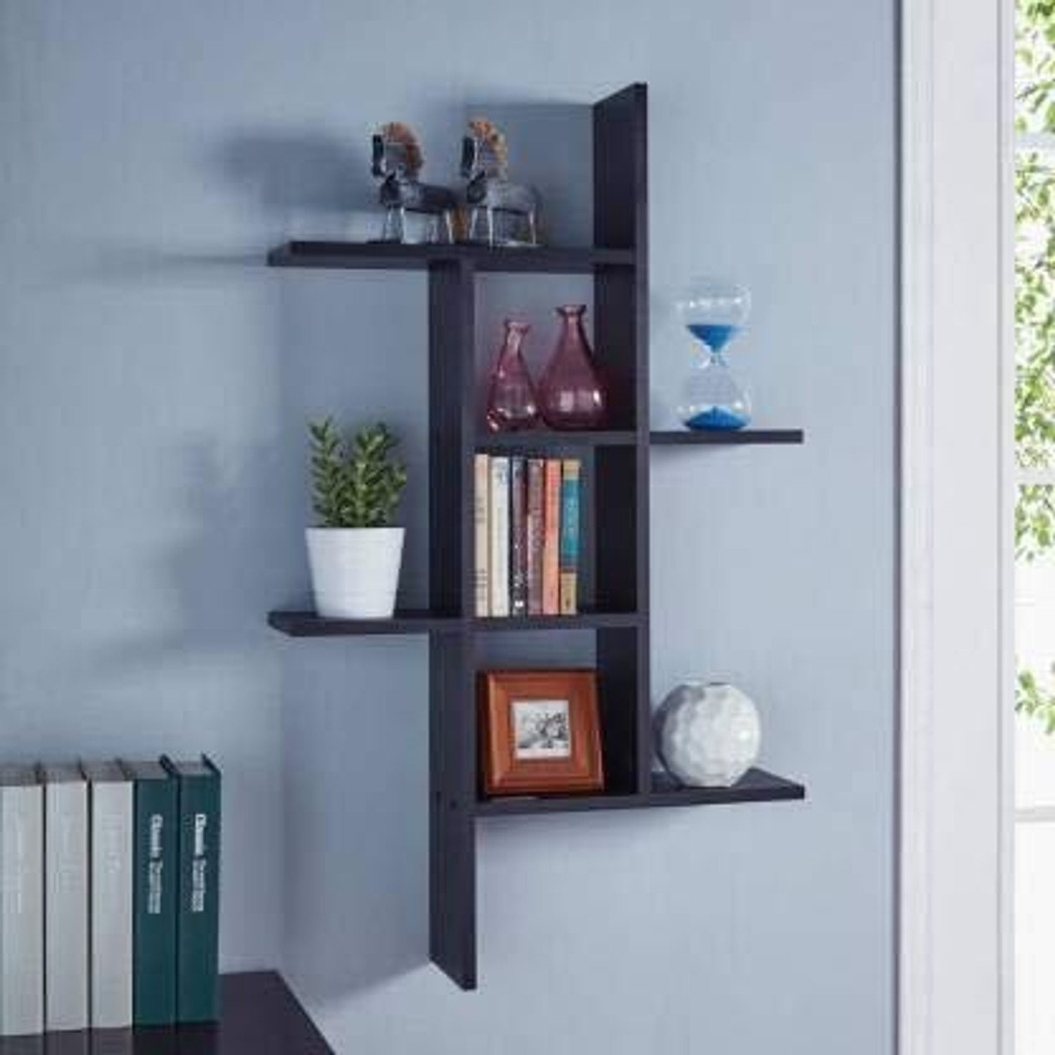 Image of Wold Export WOLD EXPORT Engineered Wood Wall Shelf with Glossy Finish Decorative Cube Shelf Wooden Wall Shelf