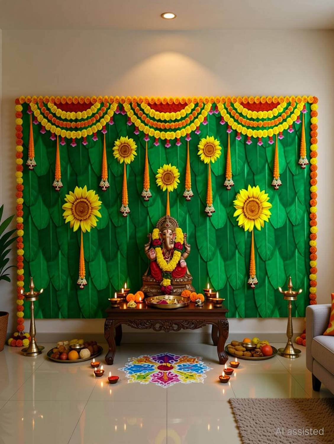 Blimp Banana Green Leaf with Sun Flowers Backdrop Decoration Cloth for wall