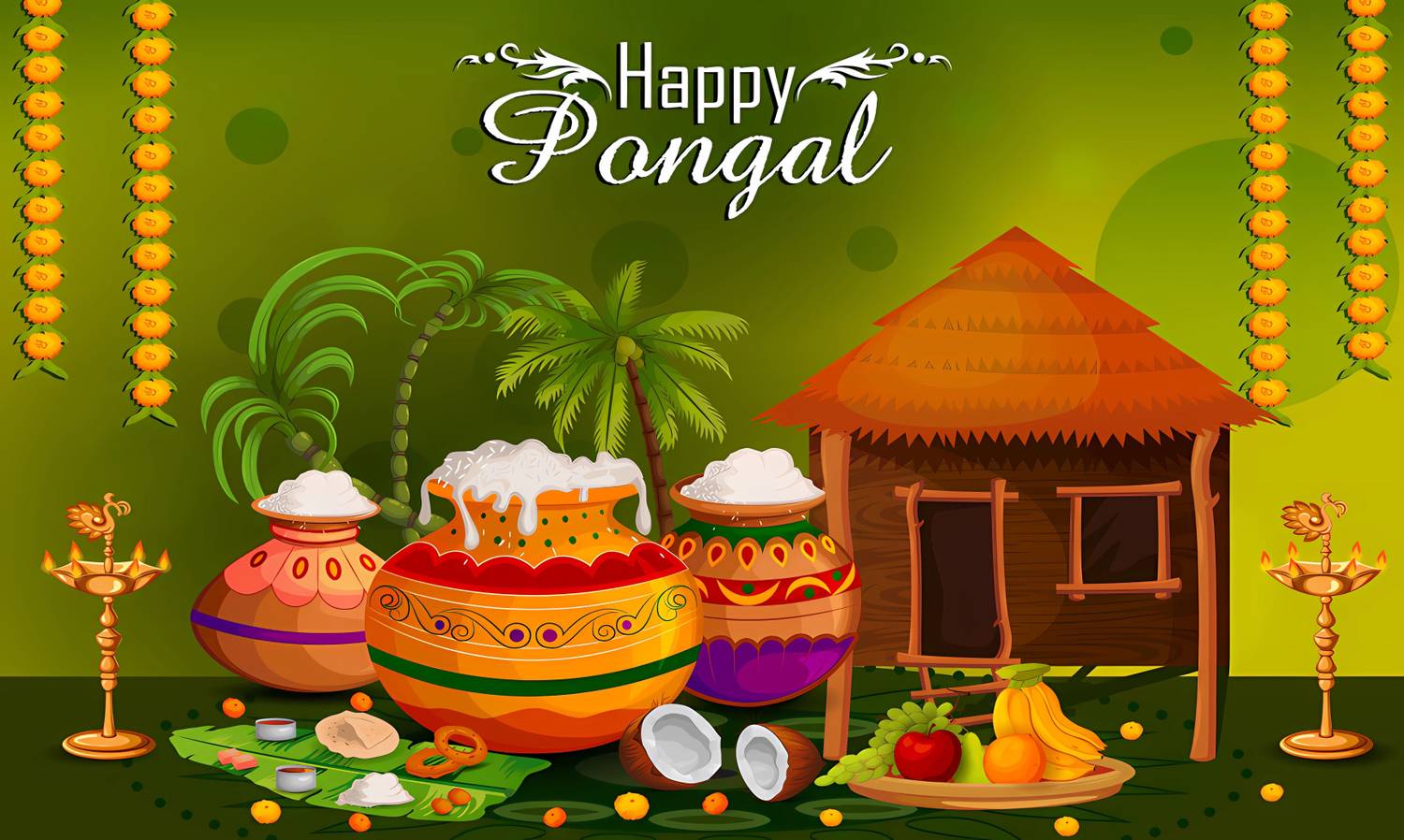 Backdropon Happy Pongal Festival Design Printed Fabric Backdrop(5Feet Height & 8Feet width)