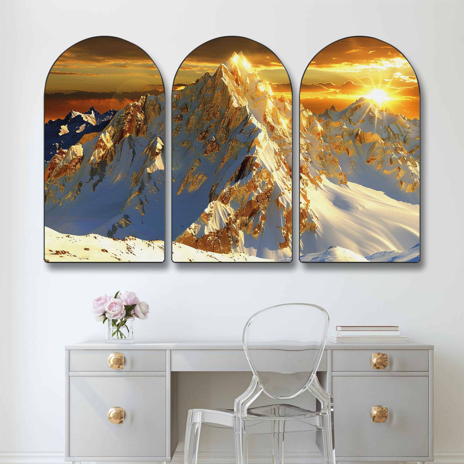 ウォール26 wall26 キャンバスアート 3点セット Sunrise SAF PRINT Golden Mountain Sunrise Wall Art – 3 Panel Landscape