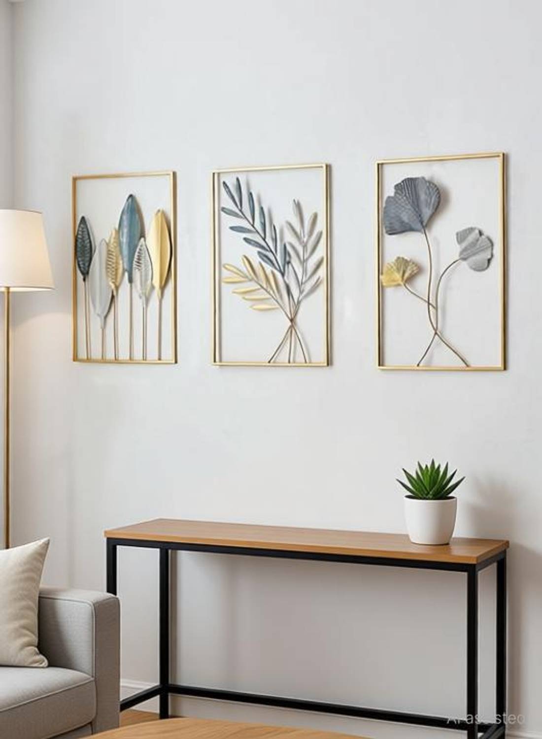 Brassz Design Studio Metal Leaf Wall Decor Set Modern Minimalist Abstract Line Wall Art