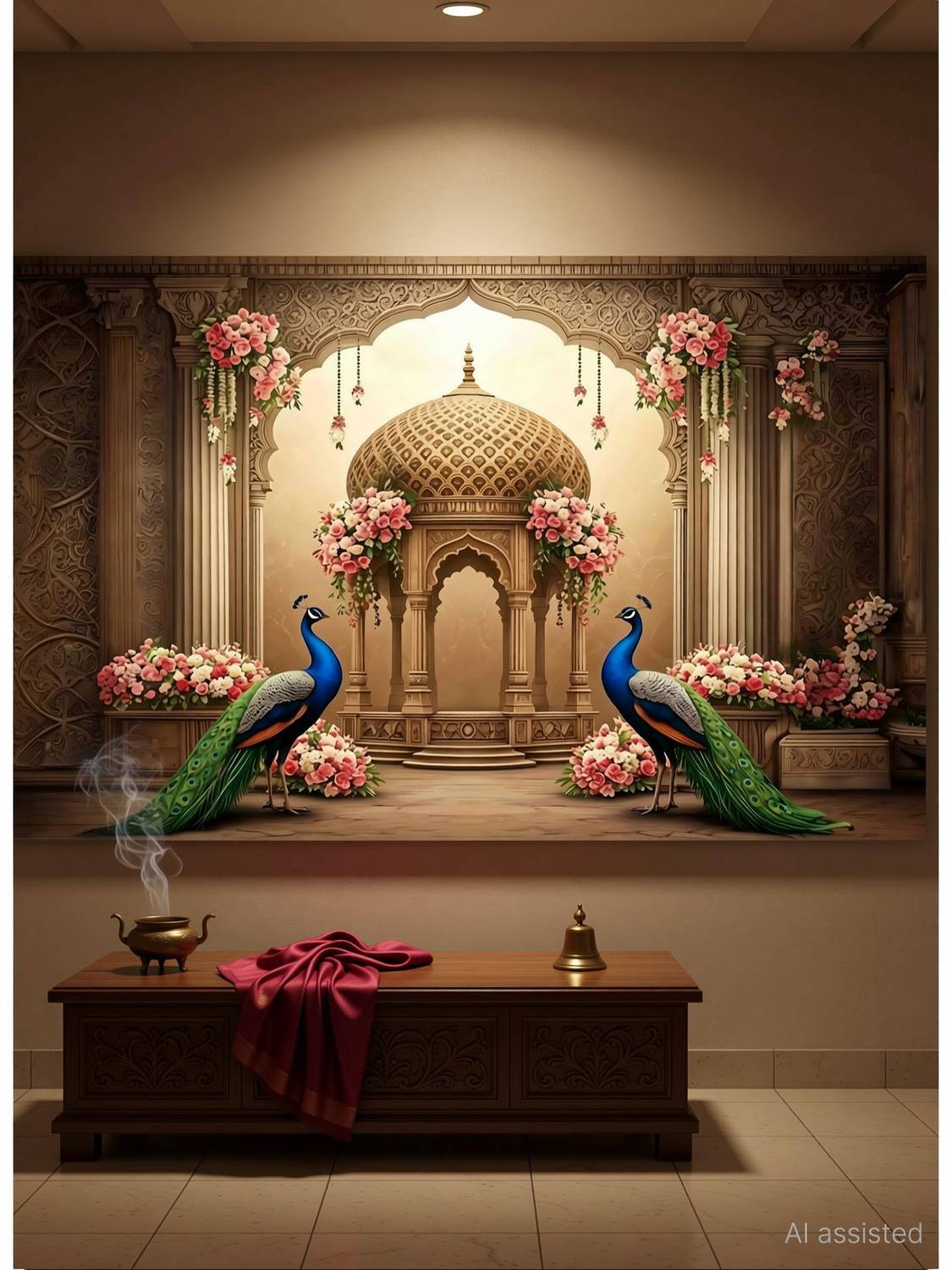 Backdropon Peacock Tapestry Design Printed Fabric Backdrop (5Feet Height & 8Feet width)