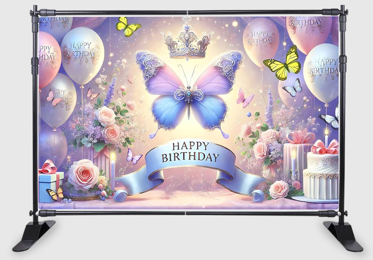Backdropon Happy Birthday Design Printed Fabric Backdrop (5Feet Height & 8Feet width)