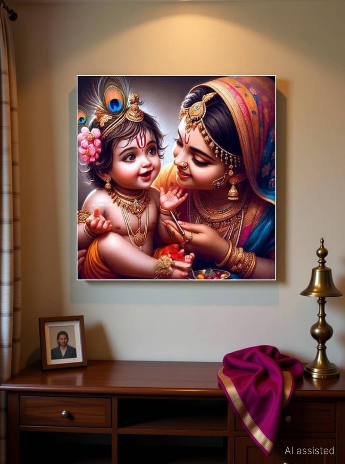 Rc Decor Mahiya Yashoda Baby Krishna God Wall Poster For Pooja Room, Living Room, Kids Room (Size - 45Cm X 45Cm) 3D Poster