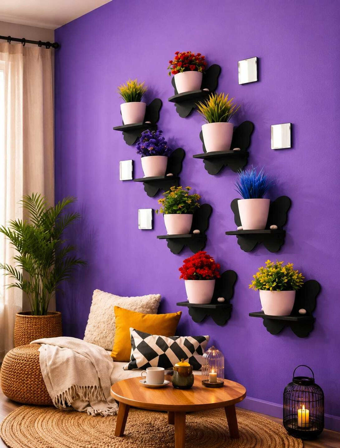 Image of SINGHATIYA CARFT Butterfly Wall Shelf for Home Decor | Wooden Floating Wall Mounted Plant Stand. Pack of 8