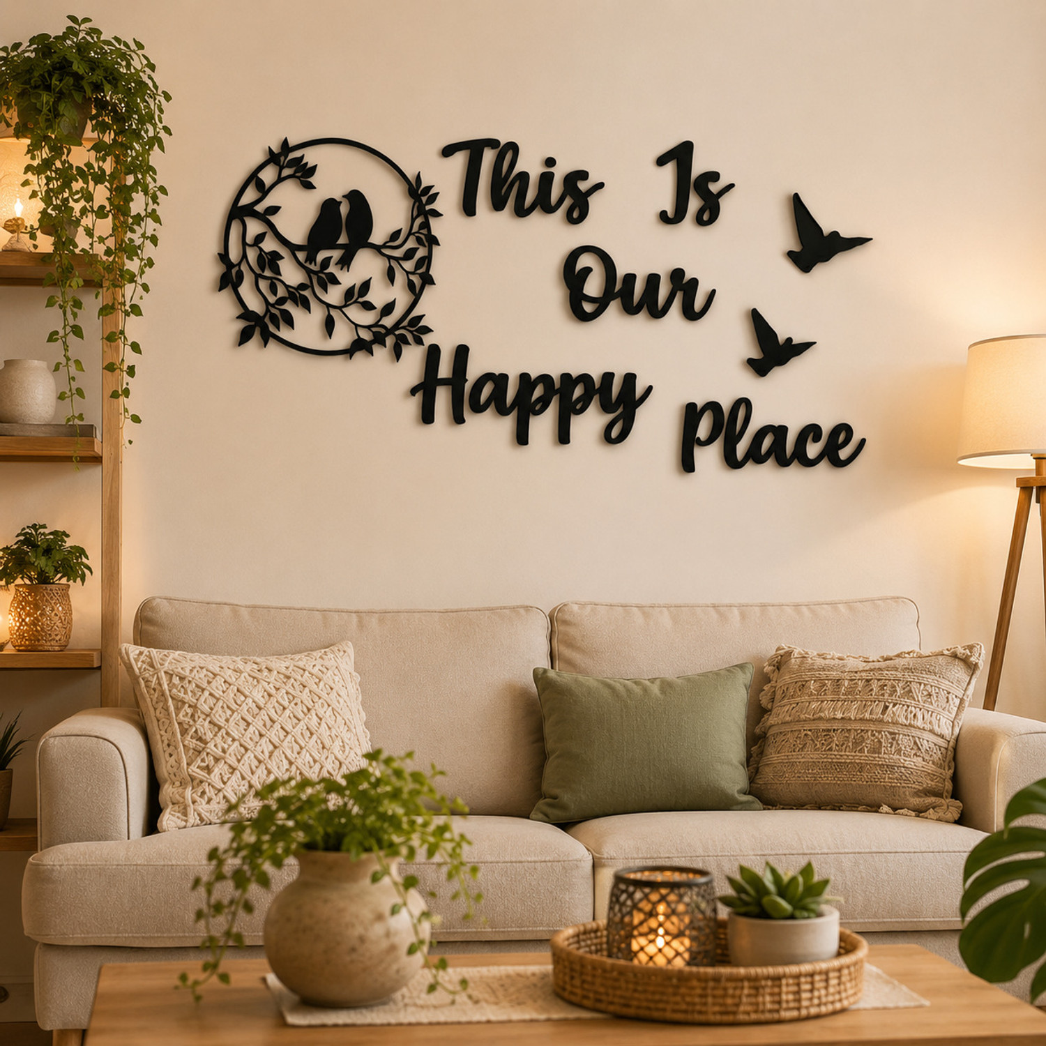 Image of KKD CRAFTS This Is Our Happy Place MDF Wooden Wall Decor for Living Room Bedroom