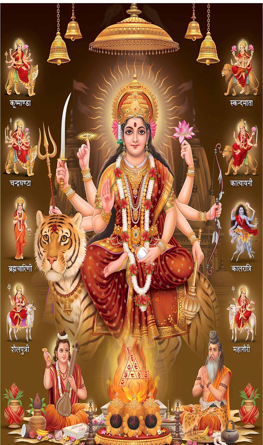 Backdropon Nav Durga MATA Rani Design Printed Fabric Backdrop (5Feet Height & 8Feet width)