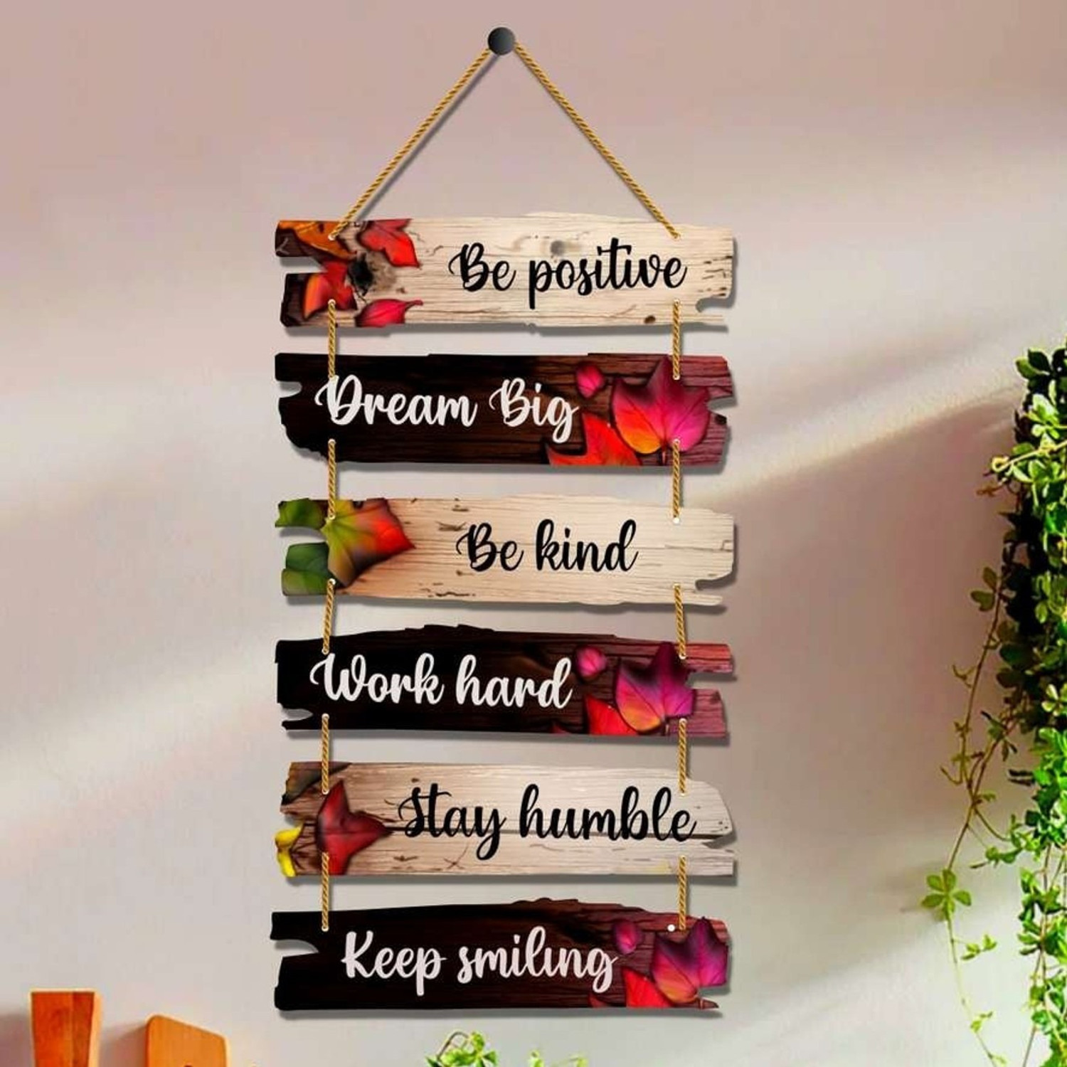 Image of Anee The World Be positive Dream big Be kind Keep smiling Wooden Wall Hanging