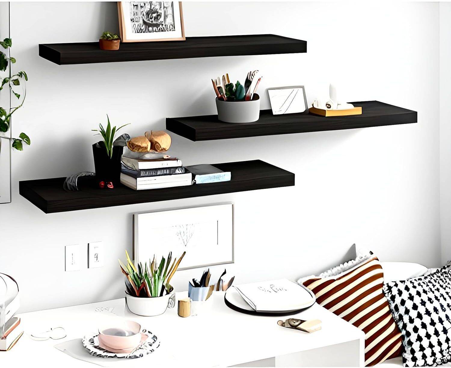 Artival Crafts Floating Wall Shelf Set of 3 for Living Room, Bedroom & Office | Wall Mounted Wooden Wall Shelf