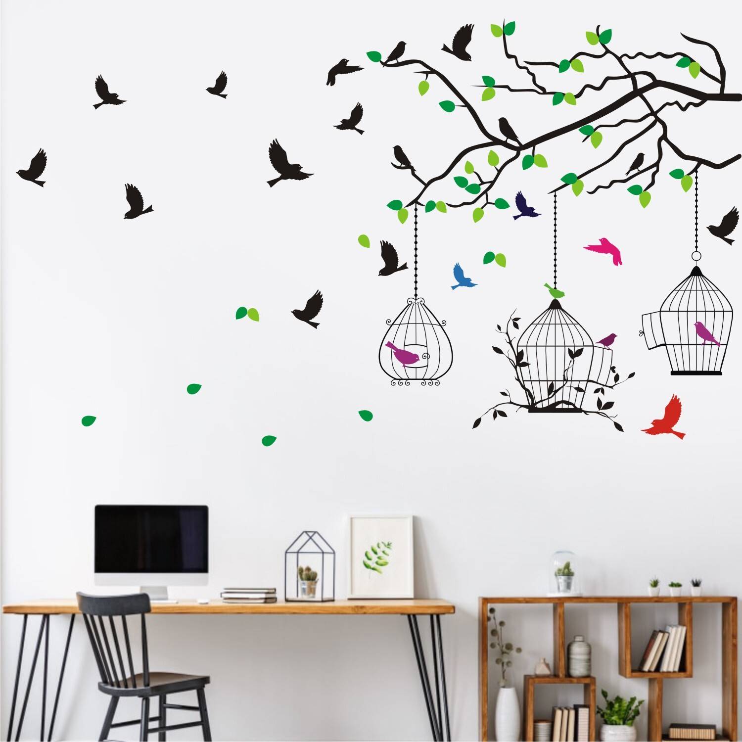 Wallsticks THE WALL DECOR Tree -Branches -Leaves - Birds and Cages