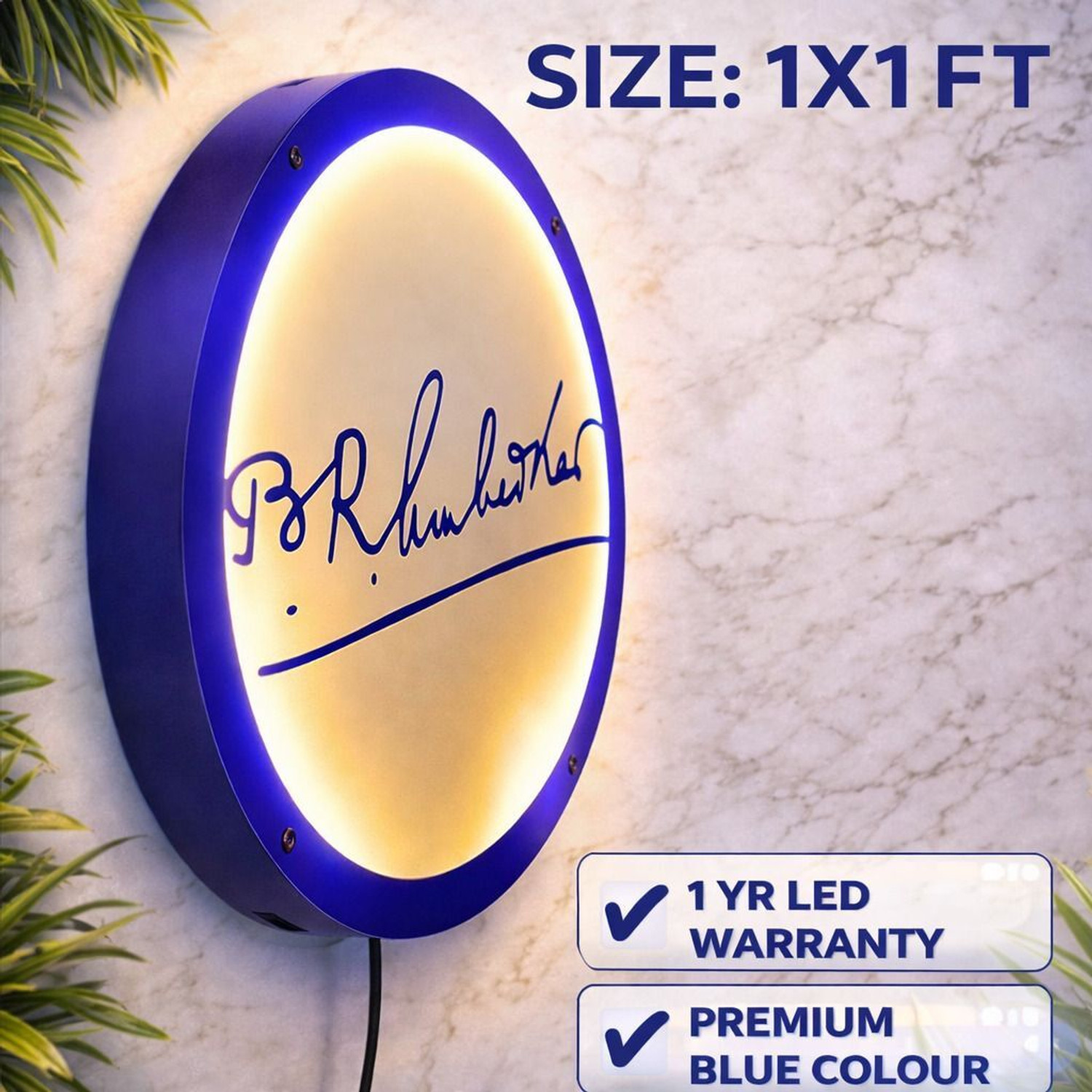 Image of Crafties Dr BR Ambedkar Signature LED Wall Haging Premium Blue Round Warm White
