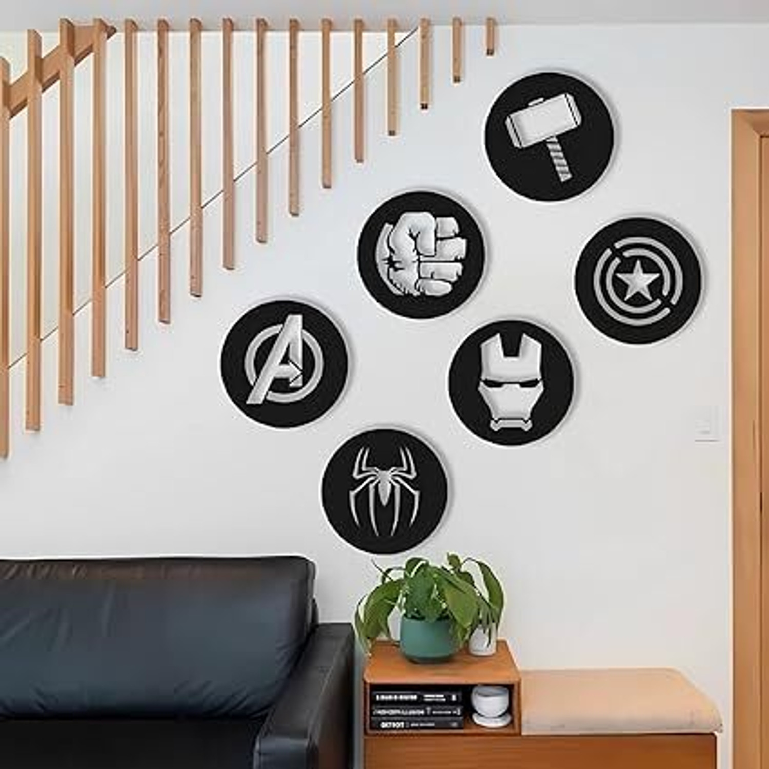JoyZip Craft Avenger Marvel Wooden Wall Art–Hulk,Spider-Man,Iron Man,Captain,Thor,Round Decor Pack of 6