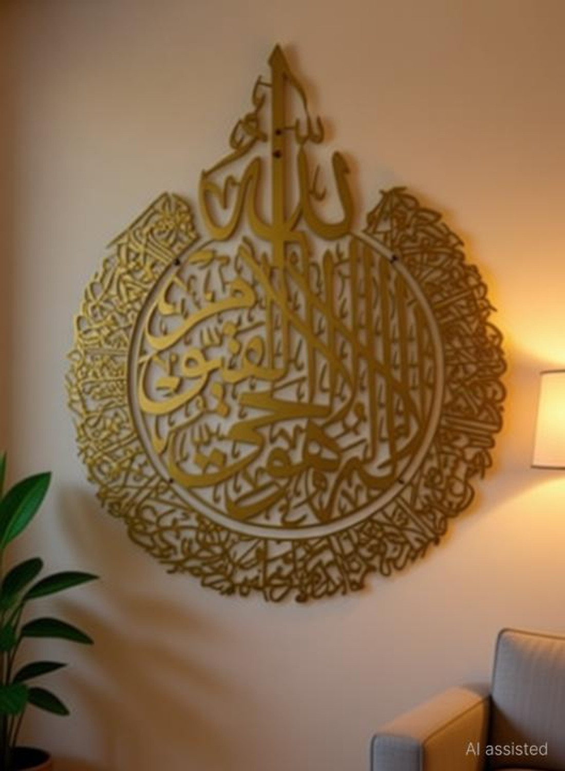 Image of IAM JBRLASER Ayatul Kursi Metal Islamic Wall Art 3D, Calligraphy(30 inch X 24 inch,Gold)