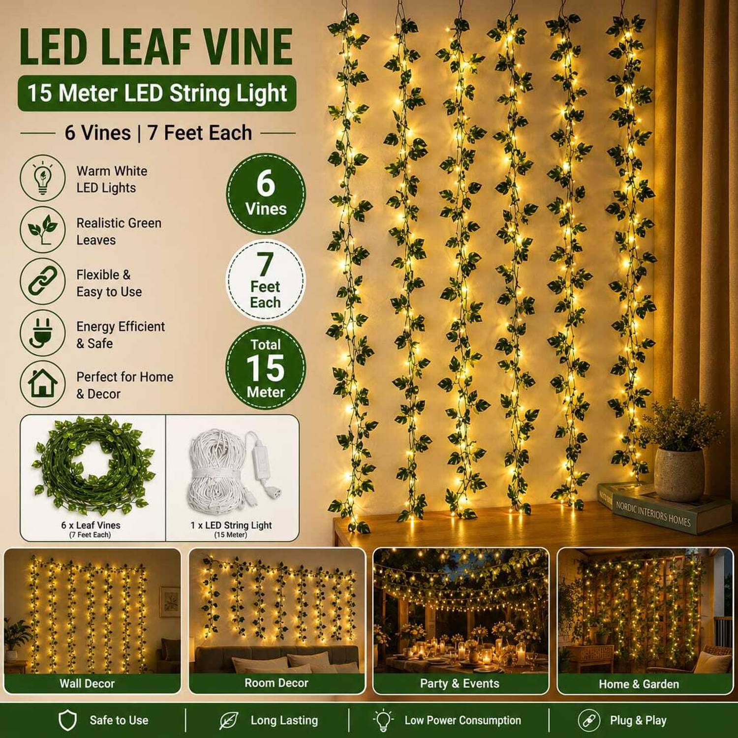 DD Enterprises Aesthetic Room Decor Kit with Vines & Fairy Lights, - Image 3