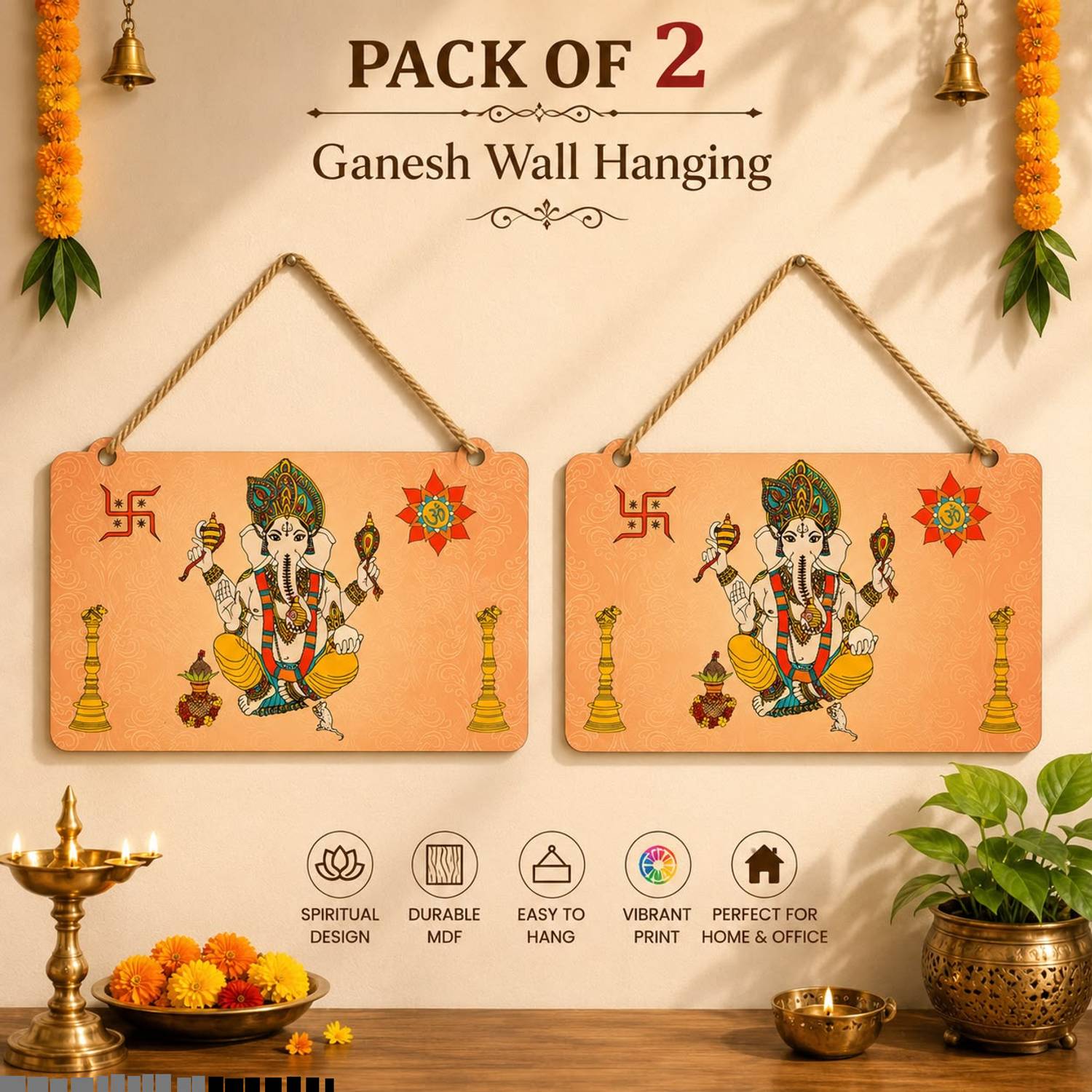 BZILO Pack of 2 Lord Ganesha Wall Hanging for Home Decorative Design May Vary A69 Pack of 2