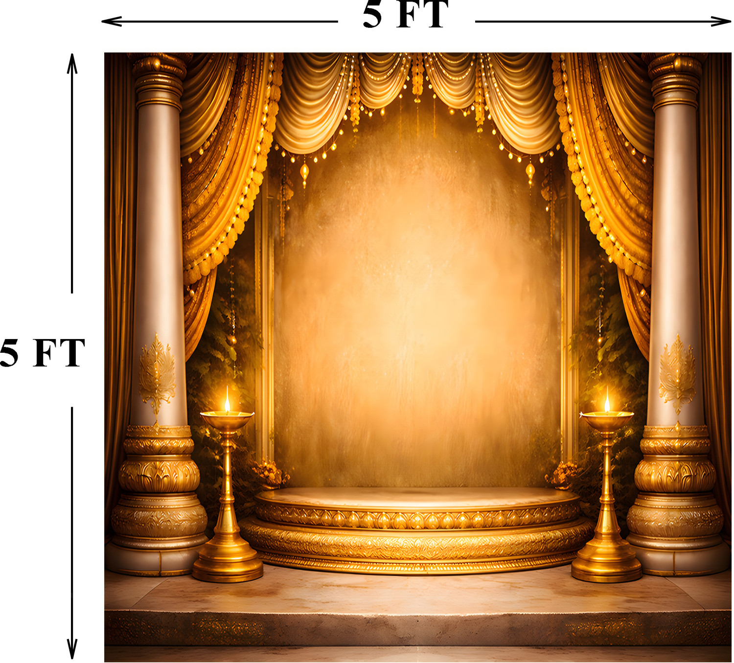Image of coolistic ecorative fabric backdrop featuring an Indian temple entrance with lotus