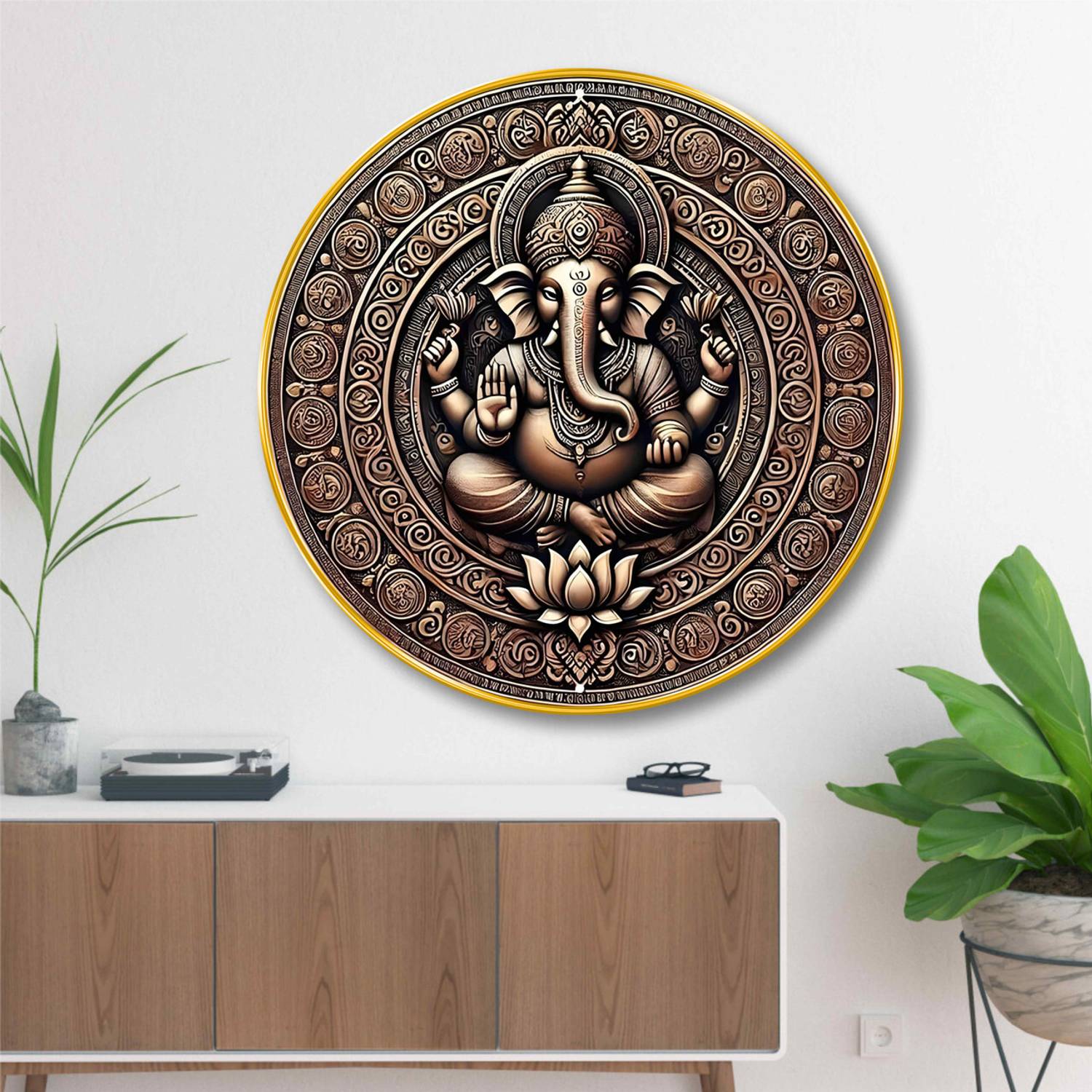 iycreation Lord Ganesha Wall Art | Golden Decorative Ganpati Wall Art