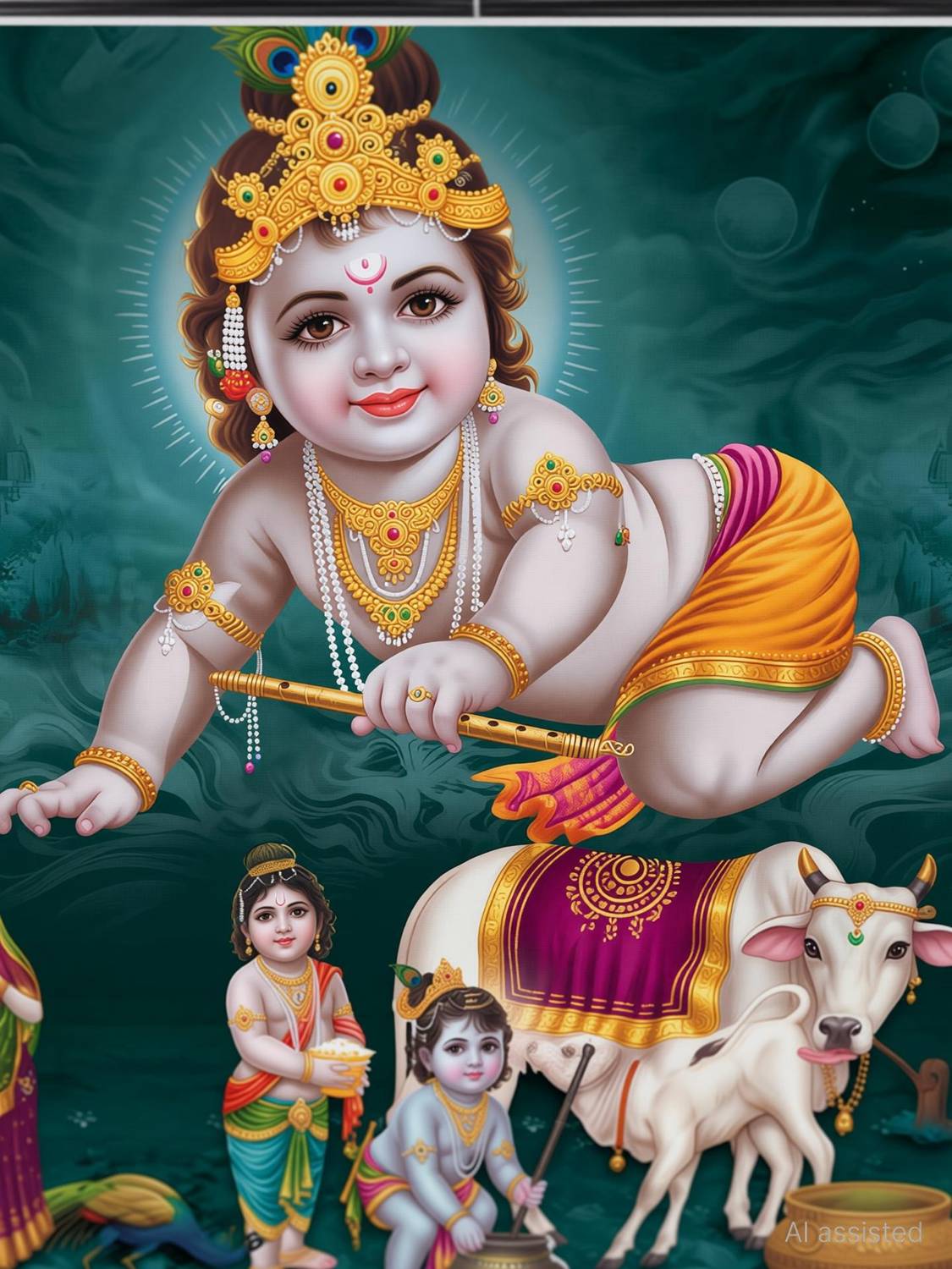 Backdropon Lord Krishna Design Printed Fabric Backdrop (5Feet Height & 8Feet width)