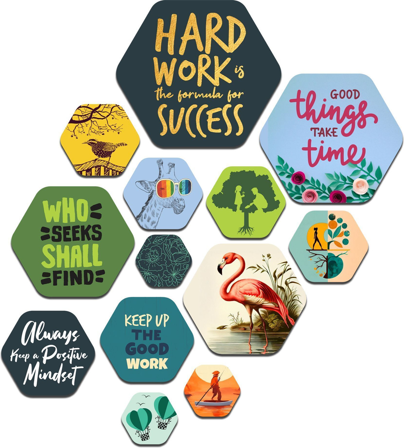 Image of Decor Smart Motivational Wooden Wall Art | Success Quote Home Decor Living Room (WPS 211) Pack of 13