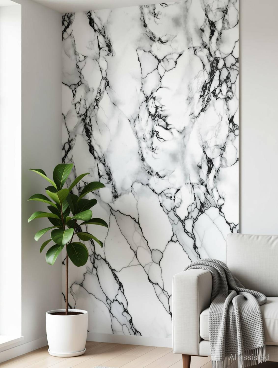A1 Decor White Marble Wallpaper-12x48 Inch