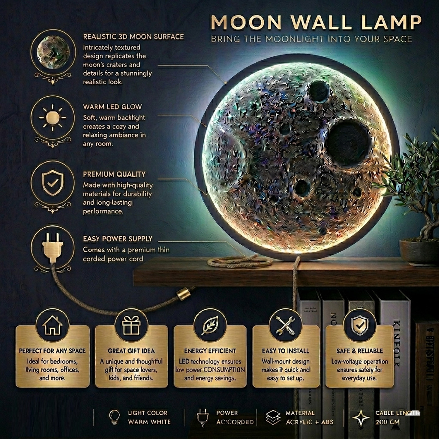 Image of VAS Collection Home Moon Light Lamp Pack of 1