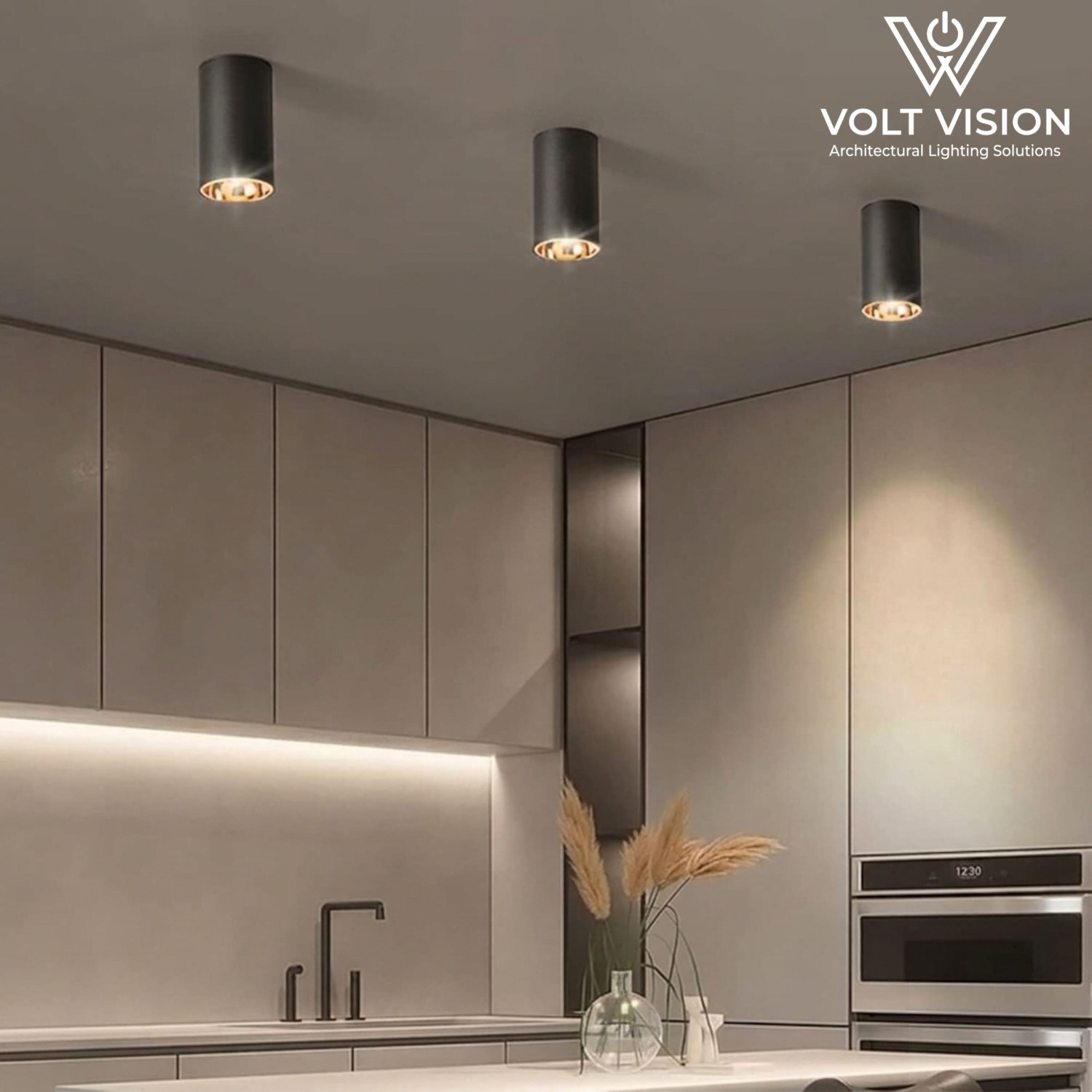 Image of Volt Vision 12 Watt Warm White Round Shape Cylindrical Surface Indoor Ceiling Mounted Spot Light COB Down Light with Aluminium Body - Black Body Rose Gold Pack of 1 Post Light Outdoor Lamp