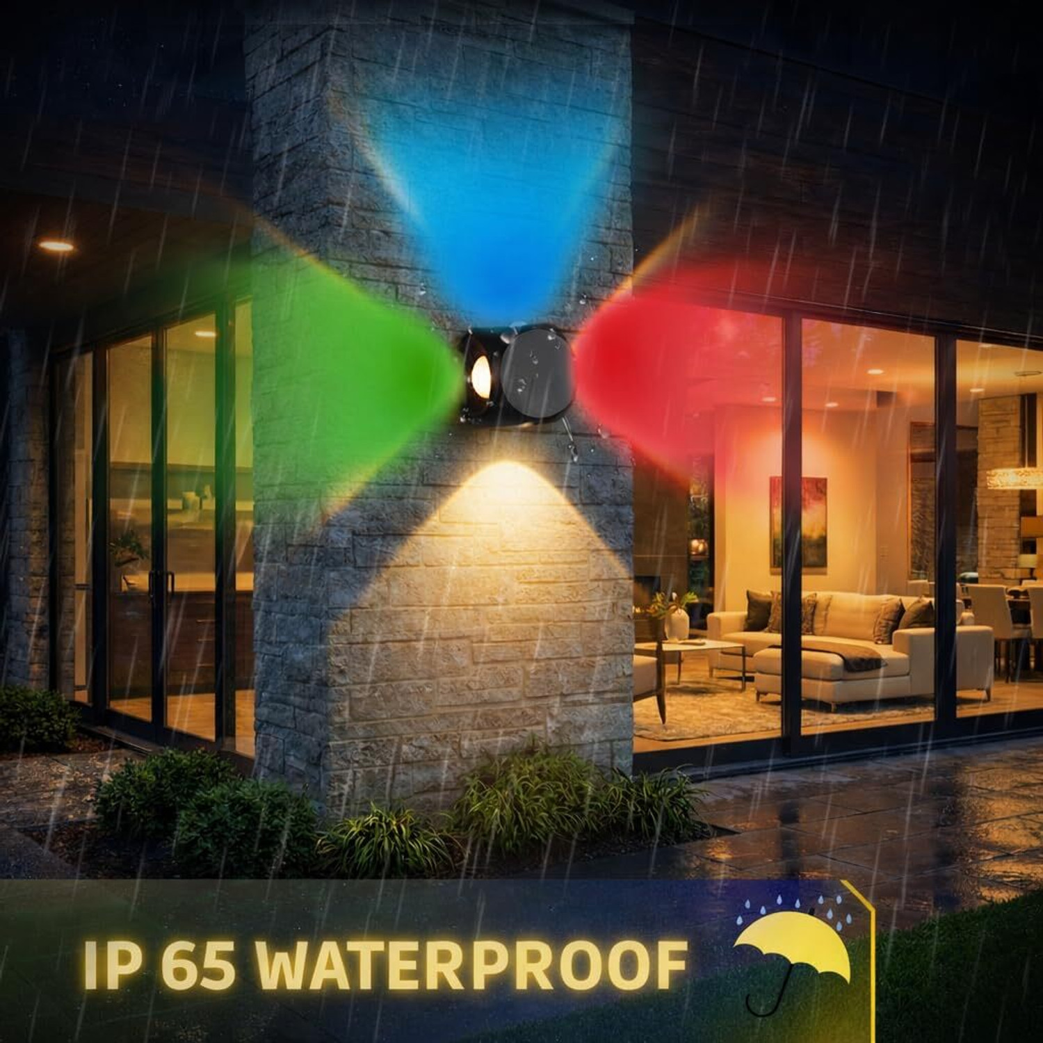 Image of YOGABACA 4 Way LED Indoor & Outdoor Lamp Up /Down Right /Left Elevation Light Rustproof & Waterproof Aluminum Body Black (Multi Color) Post Light Outdoor Lamp (Multicolor) Post Light Outdoor Lamp