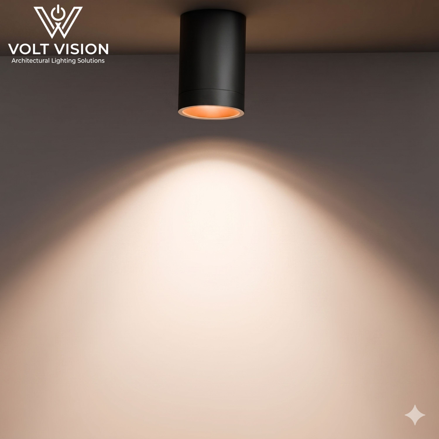 Image of Volt Vision 12 Watt Warm White Round Shape Cylindrical Surface Indoor Ceiling Mounted Spot Light COB Down Light with Aluminium Body - Black Body Rose Gold Pack of 1 Post Light Outdoor Lamp