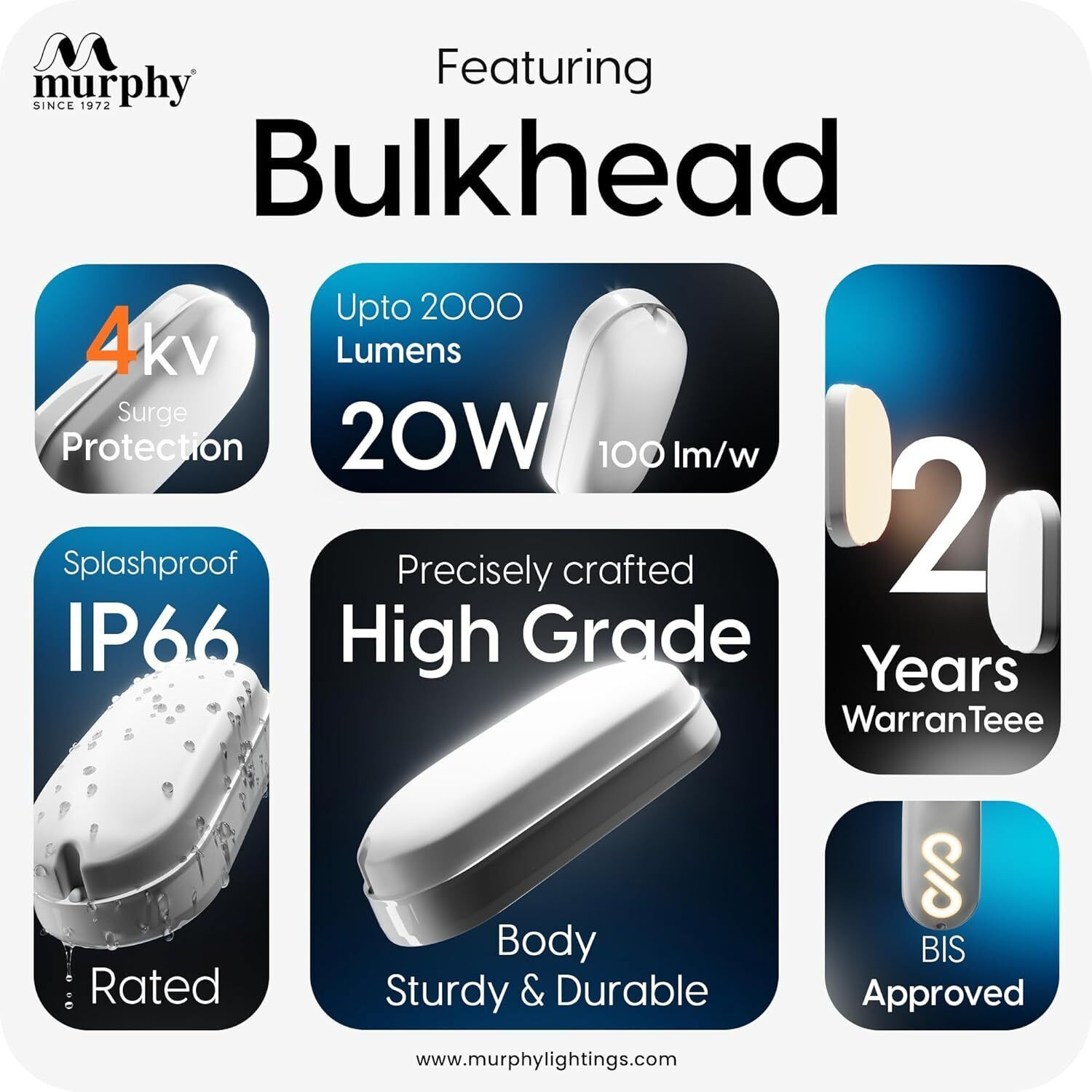 Image of MURPHY 20W LED Oval Shape Bulkhead Wall Lamp | IP66 Waterproof Outdoor Light for Gardens | Cool White, Pack of 10 Gate Light Outdoor Lamp