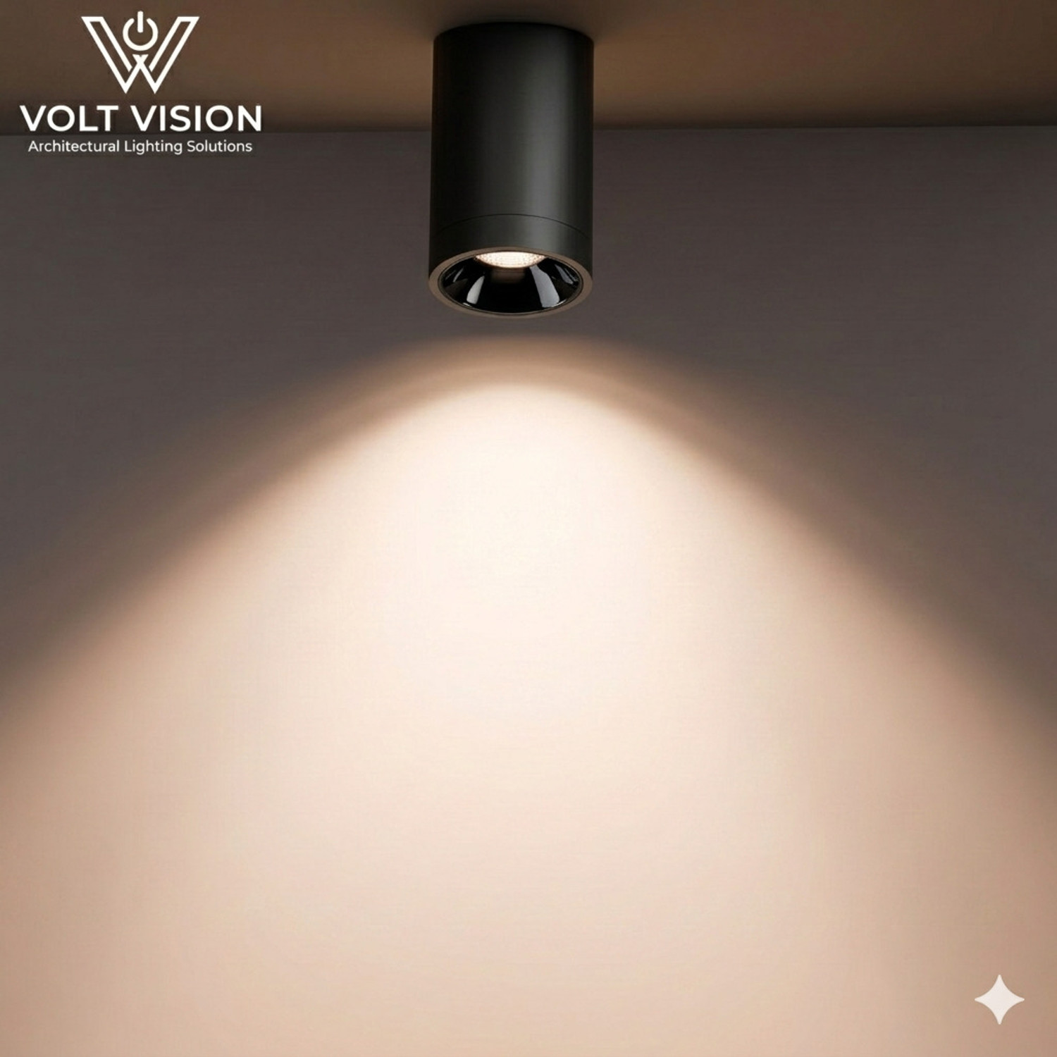 Image of Volt Vision 12 Watt Warm White Round Shape Cylindrical Surface Indoor Ceiling Mounted Spot Light COB Down Light with Aluminium Body - Black Body Black Shiny Pack of 1 Post Light Outdoor Lamp
